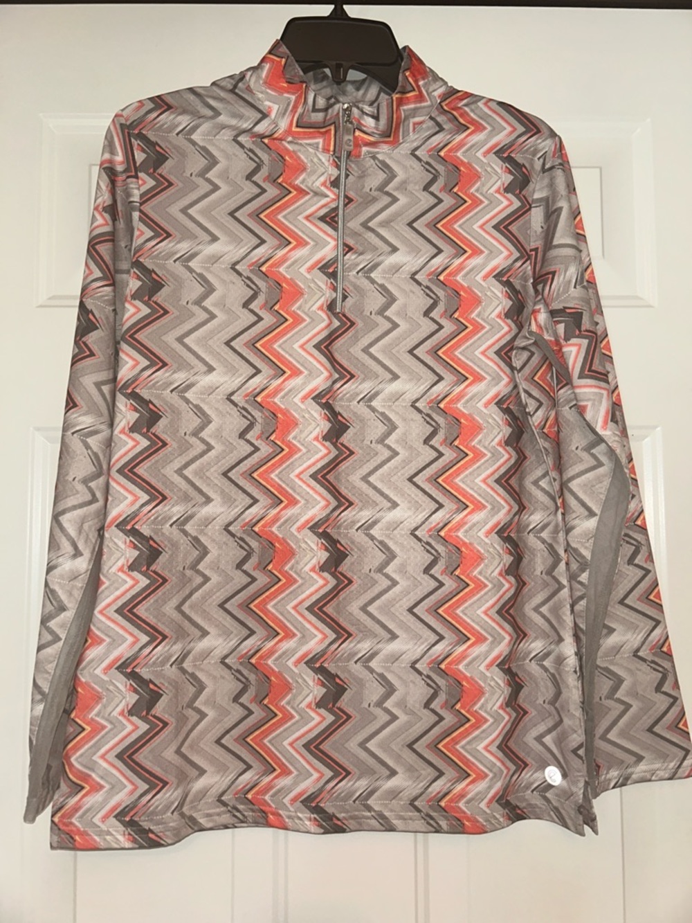 Bette & Court Quarter-Zip Pullover M Coral Gray Zigzag Golf Athletic Performance